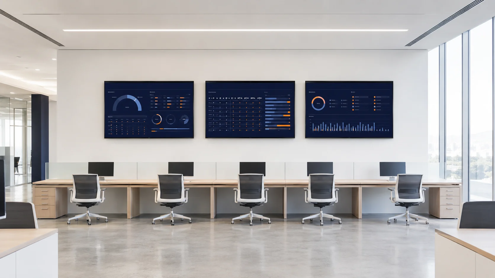 Sala de operación de nómina de RespAlta, con los tableros del periodo en pantalla